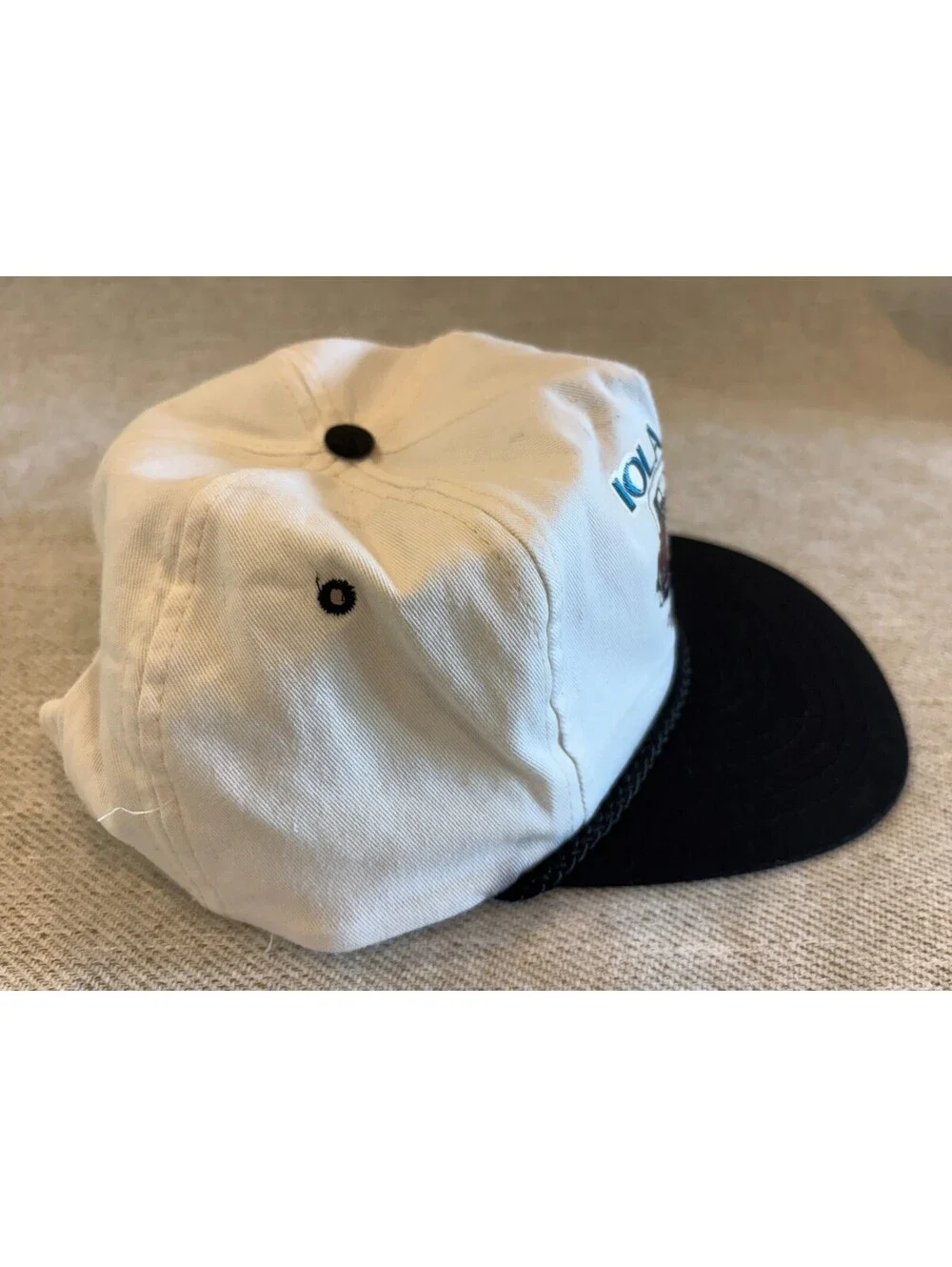 Vintage 2000 Iola Old Car Show Wisconsin Rope Hat Snapback White Black Nissun VT